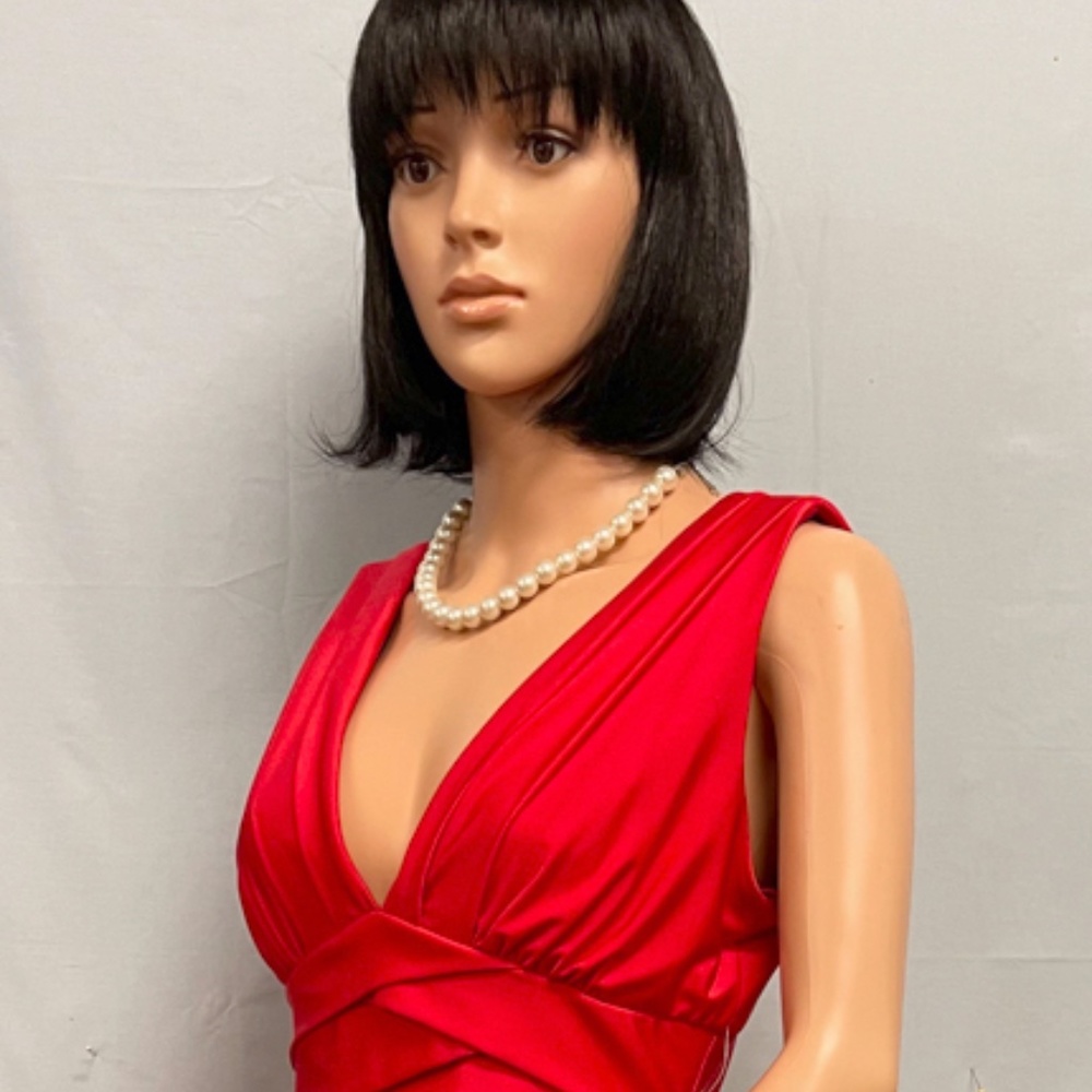 MARINA‎ Cherry Red Pleated Stretch Sleeveless Dress 8